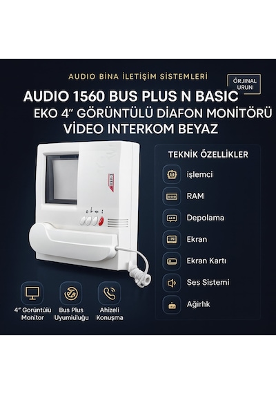 Audıo 1560 Bus Plus N Basic Eko 4 Görüntülü Diafon Monitörü Video Interkom Beyaz