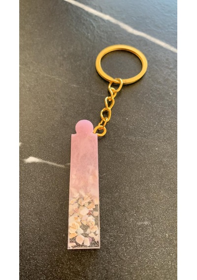 İ Harfi Epoksi İçine Pembe Deniz Kabuklu Gold Halka Anahtarıkl