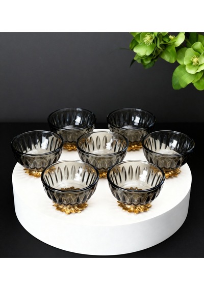 Çnr Home Collection 6'lı Füme Renk Gold Metal Ayakli Kahve Yani Lokumluk Füme