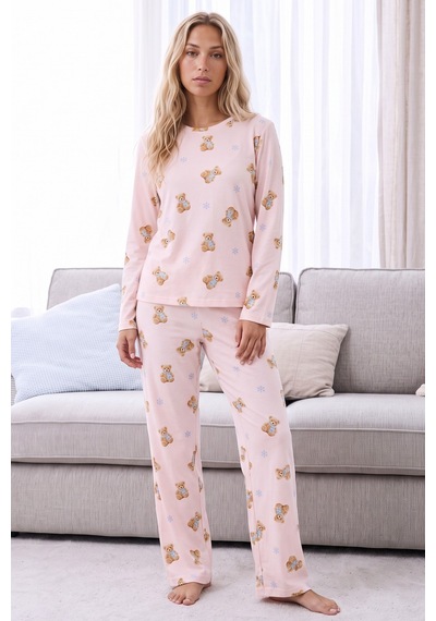 Siyah İnci Desenli Termal Kumaşlı Ultra Soft Yumuşak Örme Pijama Takımı 26226912 Pembe