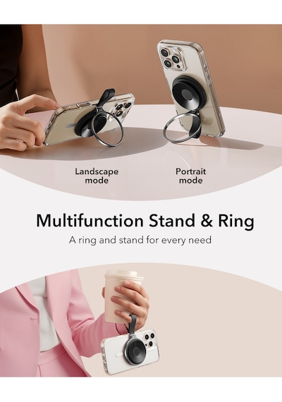 Esr Halolock Magsafe Vantuzlu Telefon Tutucu & Yüzük Stand - Siyah Siyah