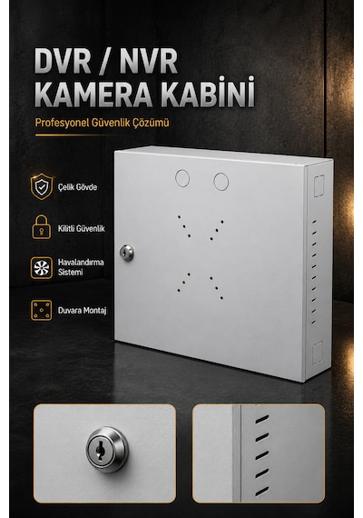Mn6 Mn110dv Kilitli Metal Dvr Kamera Kabin 45x35x10 Cm Duvar Tipi Güvenlik Kasa Premium Kablo Düzenleme