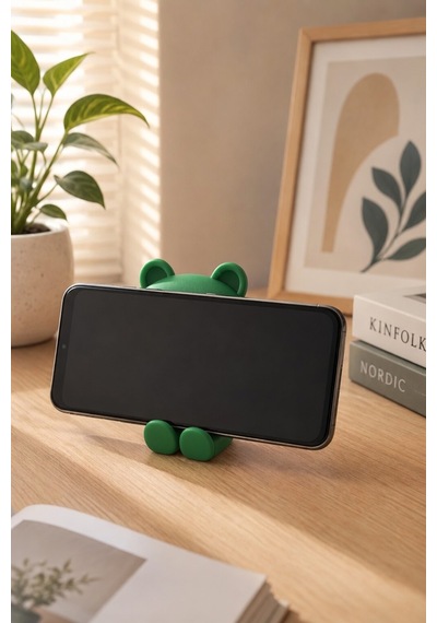 Ayıcık Figürlü Yeşil Telefon Tutucu Stand Masaüstü Dekoratif Telefon Desteği Sevimli