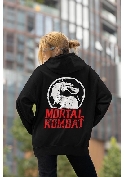 Sevbano Mortal Kombat Baskılı Unisex Oversize Anime Hoodie Siyah