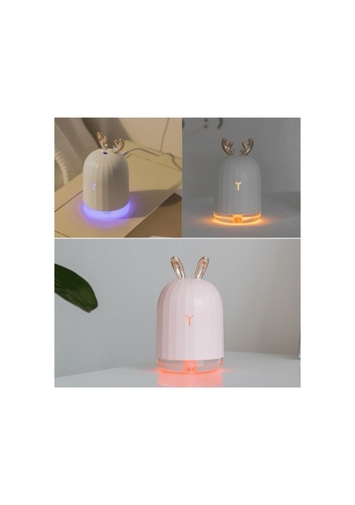 Mini Hava Nemlendirici Aromaterapi Led Işıklı Buhar Makinesi 220ml Geyikli Beyaz