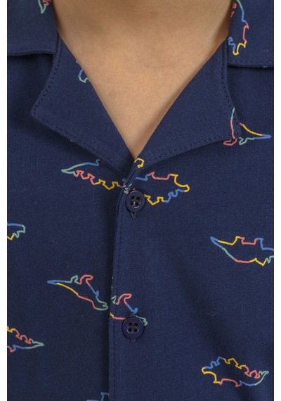 Rolypoly Erkek Çocuk Colorful Dinos Lacivert Gömlek Pijama Takımı Rp3867-c-v1 Rp3867-c-v1