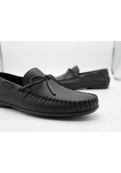Growish Gr0488 Hakiki Yumuşak Deri Küçük Büyük Numara Fiyonklu Esnek Günlük Siyah Loafer Babet Ayakkabı