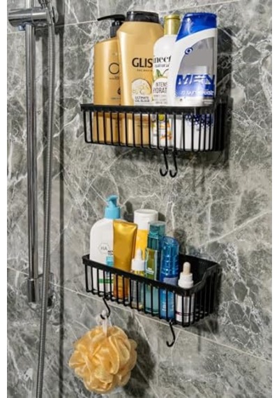 Yapışkanlı Banyo Rafı 2'li Banyo Düzenleyici Duş Rafı Kanca Askılı Organizer Şampuanlık Plastik Çok Renkli