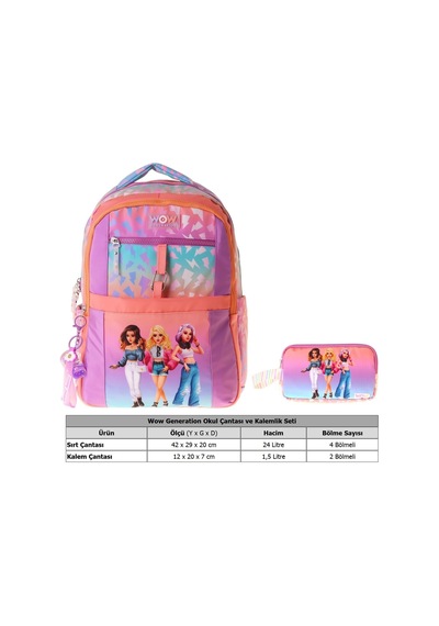 Wow Generation Shine Kız Çocuk Turuncu - Mor İlkokul Okul Çantası Ve Kalemlik Seti - Setwg-w6090c Çok Renkli
