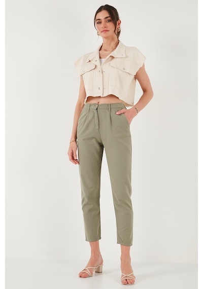 Lela Pamuklu Slim Fit Normal Bel Düz Paça Bayan Pantolon 668Y5121 Haki