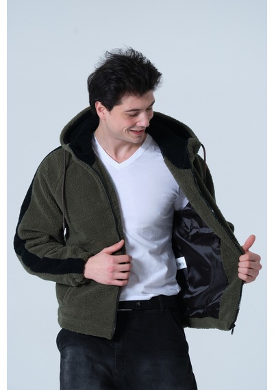 Pique Erkek Mont Erkek Oversize Peluş Mont Haki