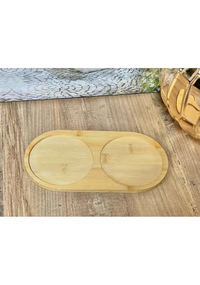 2 Bölmeli Oval Yağdanlık Ve Sosluk Altlığı - Şık Doğal Ahşap Görünümlü Stand Mutfak Tezgahı Için Düzenl Diğer