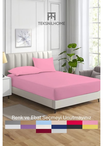 Ranforce Pembe Pamuklu Tek / Çift Kişilik Battal Tam Kenar Lastikli Çarşaf 14 Renk Fıtted Pembe