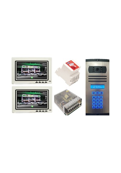 2 Daire Nts 2015-b 7'' Görüntülü Diafon Beyaz-8003 Tuş Takımlı Şifreli Zil Panelli Set