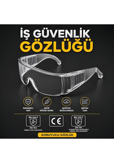 Tr İş Güvenlik Güvenliği Gözlüğü Antifog Buğulanmaz Laboratuvar Tam Koruyucu Gözlük S700 Major Şeffaf