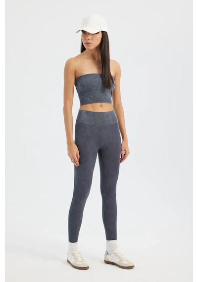 Hiccup Asit Yıkanmış Straplez Nervürlü Crop Top Arduvaz Grisi