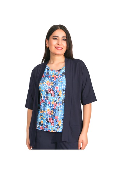 Tolga Saraçoğlu Oversize Minimalist 3/4 Kol Kadın Hırka - Günlük Şıklık Lacivert