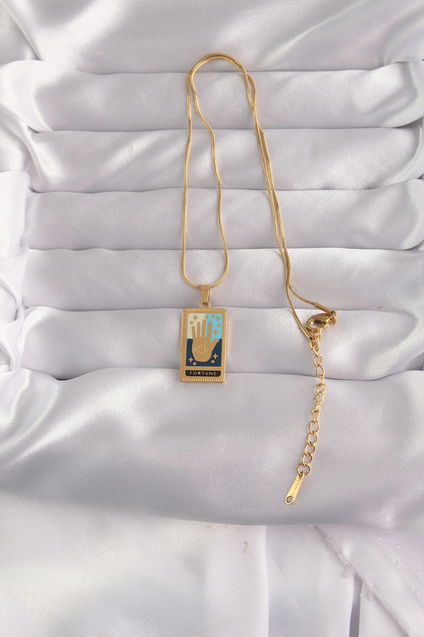 Gürbelle Kadın 316l Çelik Gold Renk Karışık Mineli El Figür Tarot Kolye Hediyelik Takı altın