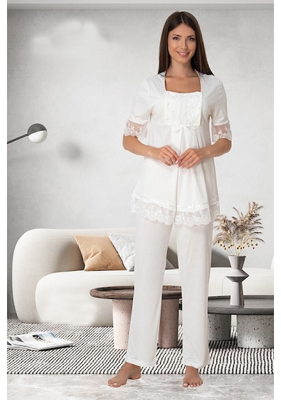 Effort Pijama Mayss Collections 6032 Ekru Renk Emzirme Özellikli Lohusa Pijama Takımı Ekru
