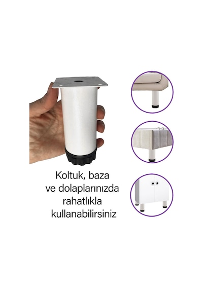 Metal Ayarlanabilir 12 Cm Beyaz Destek Ayağı Mobilya Kanepe Baza Koltuk Dolap Sehpa Tv Ünitesi Ayağı