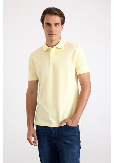 Süvari Sarı Slim Düz Nakışlı Pike Düğmeli Polo Yaka Tişört Ts1014000474-sr1