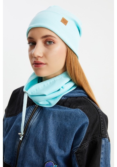 Butikgiz Kadın Balıkçı Style Pamuklu Kaşkorse Terletmez Ultra Hafif Yumuşak Bere Boyunluk Takım Aqua