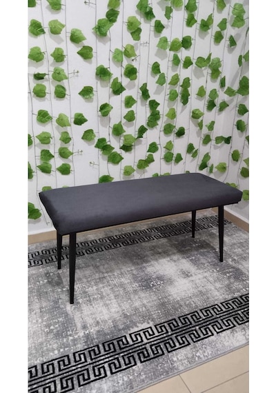 Özcan Metal Siyah Metal Ayaklı Metal Kasalı Bench Mutfak Salon Antre Yatak Odası Balkon Puf Bank Antrasit