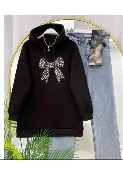 Lovie Moda Kadın Leopar Fiyonk Baskılı Sweatshirt Kahverengi