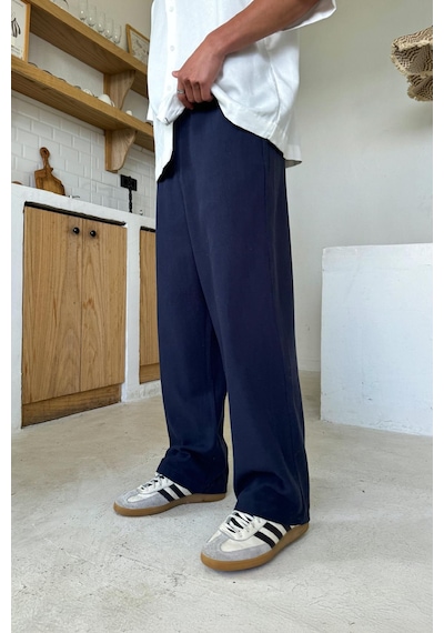 Flaw Bel Lastikli Keten Baggy Pantolon Lacivert Lacivert