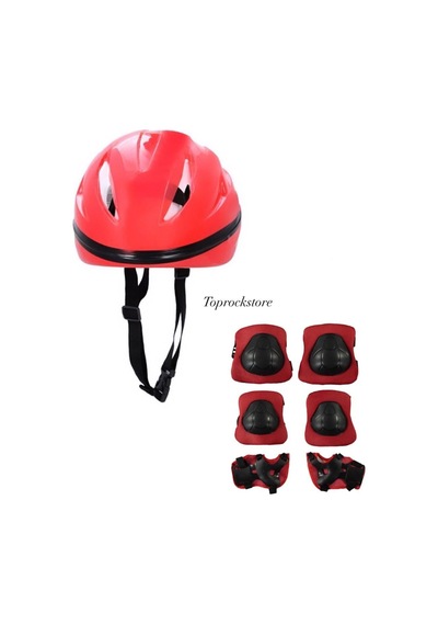 Kask Dizlik Dirseklik Koruyucu Set 7 Parça Kırmızı