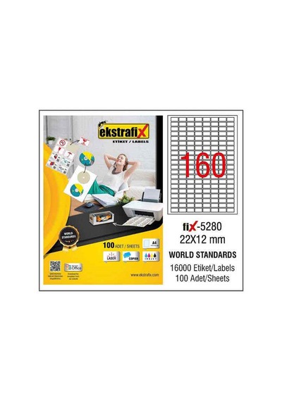 Ekstrafix Laser Etiket 100 Yp 22x12 Laser-copy-ınkjet Fix-5280 Diğer