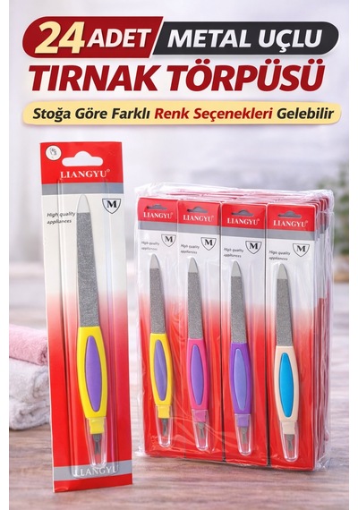 24 Adet Metal Uçlu Tırnak Törpüsü Blister Ambalajlı Profesyonel Manikür Törpüsü Seti