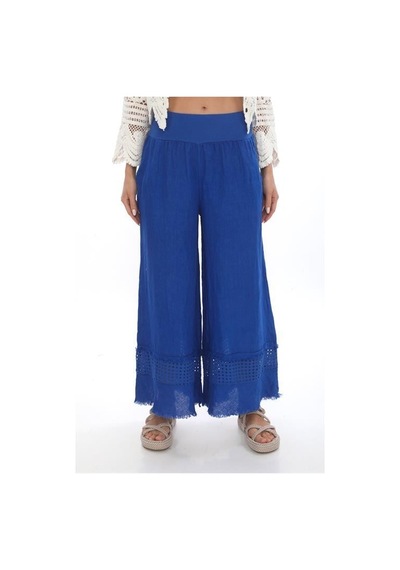 Eren Style İtalyan Fisto Detaylı Keten Pantolon-9186 Saks Mavi