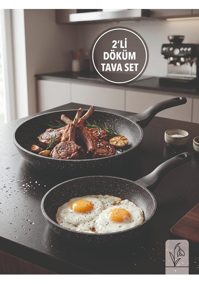 D3007 Döküm Granit 2'li 20-28 Cm Tava Seti Çok Renkli