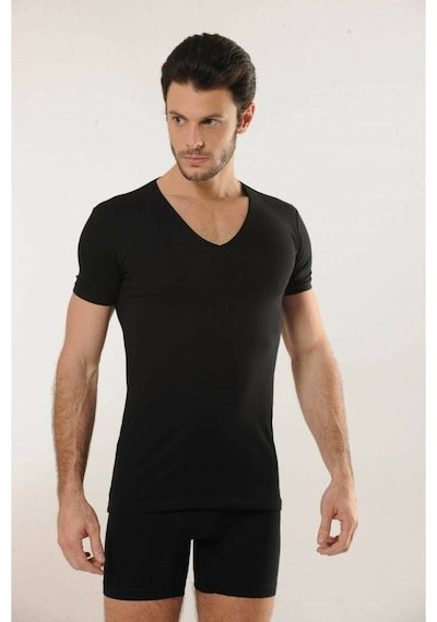 Hmd 713 Derin V Yaka Kısa Kollu Likralı T-shirt - Sıyah Siyah