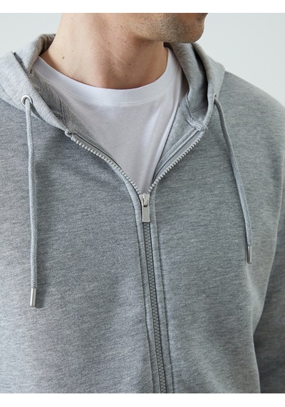 Lcwaıkıkı Basic Gri Kapüşonlu Uzun Kollu Erkek Fermuarlı Sweatshirt