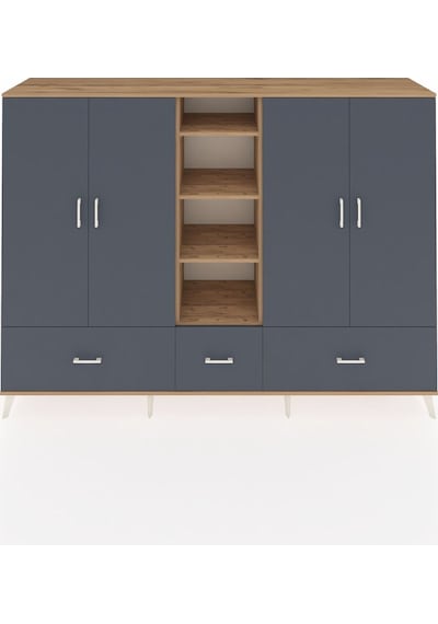 Hyperion Dolap 12 Raflı 3 Çekmeceli 4 Kapaklı 220x44x163 Çam-antr Çam-antrasit