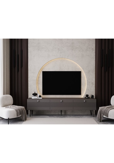Melura Tv Ünitesi - Tv Sehpası 180 Cm %100 Mdf Lake Ahşap Ayaklı Gri