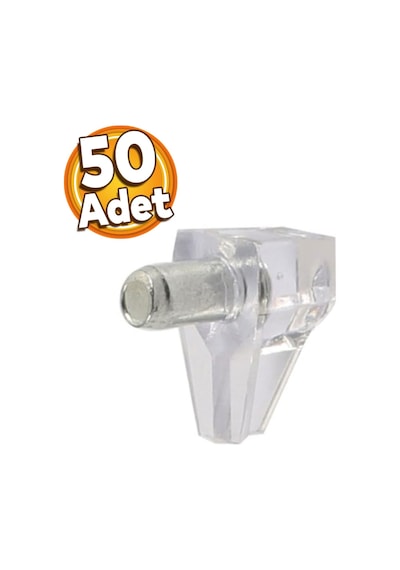 Lexroo Raf Pimi Şeffaf Cam Ahşap Metal Raf Tutucu Çivisi Mobilya Dolap Pimi 50 Adet