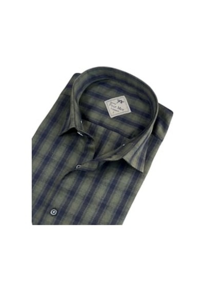 Eren Style Linen Keten Klasik Uzun Kollu İki Cepli Kapaklı Mavi Baba Gömleği Regular Kalıp Haki