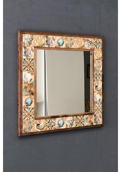 Tr Oscar Stone Decor Masif Çerçeveli Mozaik Taş Ayna 43 Cm X 43 Cm Shell-deniz Yıldızı Desen Marin Genel