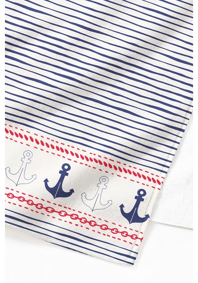 Çizgili Marine Çapa Plaj Havlusu - Lacivert Beyaz Nautical Tarz Hızlı Kuruyan Mikrofiber Havlu Örtü Kül Akasya