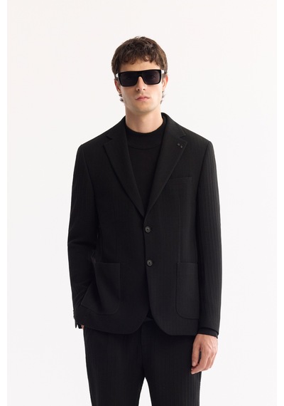 Avva Erkek Siyah Mono Yaka Bi-stretch Hafif Çizgili Blazer Comfort Slim Fit Ceket A52y4004 Avva Erkek Siyah Mono Yaka Bi-stretch Hafif Çizgili Blazer Comfort Slim Fit Ceket A52y4004