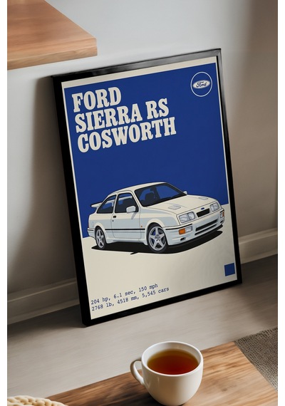 Ford Sierra Rs Cosworth Siyah Ahşap Çerçeveli Poster, Dekoratif Araba Duvar Tablosu