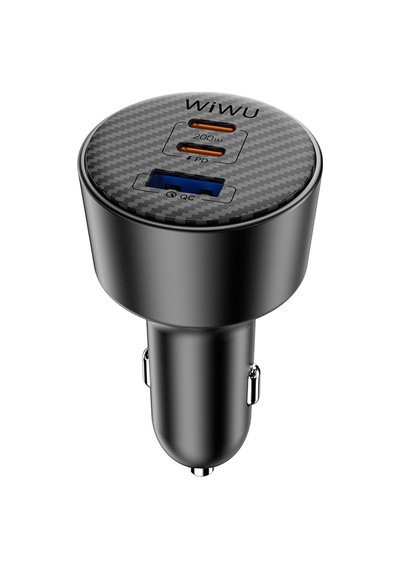 Wiwu Wi-cc026 Hızlı Şarj Özellikli Pd Type-c + Usb-a Portlu Aramid Fiber Araç Şarj Aleti 200w Siyah