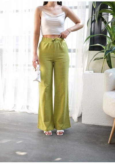 Etiler Collection Beli Lasti Kli Ve Bağcikli Keten Pantolon Yağ Yeşili