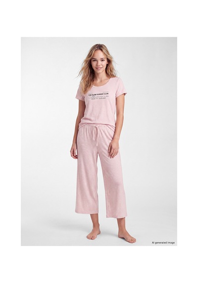 Lcw Dream Pembe Bisiklet Yaka Baskılı Kadın Kaprili Pijama Takımı