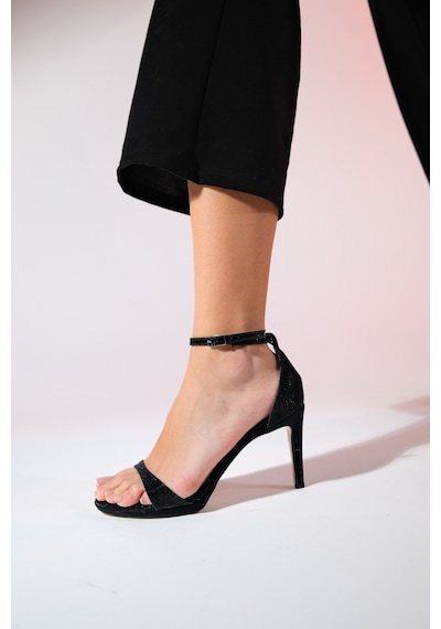 Luvishoes Bern Siyah Çizgili Kadın Platform Topuklu Abiye Ayakkabı