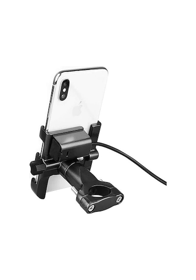 Powertec Motosiklet Telefon Tutucu USB Şarjlı Alüminyum Alaşım Gidon ve Ayna Bağlantılı