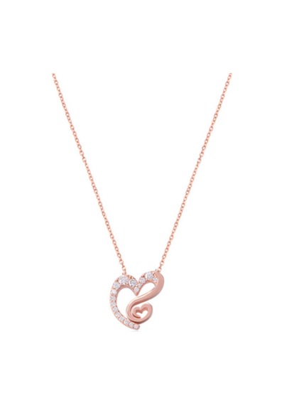Zirkon Taşlı Rose Altın Kaplamalı Kalp Gümüş Kolye Gold - Rose Gold - Gümüş